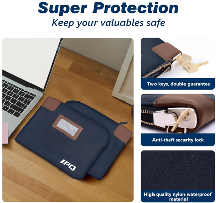 IPO Waterproof Cash Bag with Key Lock, 2 Pack Money Pouch Bank Deposit Bag,11 x 8.6 Inches,Men & Women's Locking Accessories Pouch for Cash, Portable Travel Money Pouch Protects Passports, Valuables