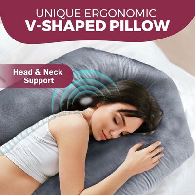 Pregnancy Pillows for Sleeping – 57-Inch Maternity Pillow for Pregnant Women with Removable Washable Cover – Support for Back, Belly, Neck, Legs, & Hips – V C U Shaped Full Body Pillow, Velvet Grey