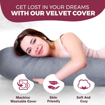 Pregnancy Pillows for Sleeping – 57-Inch Maternity Pillow for Pregnant Women with Removable Washable Cover – Support for Back, Belly, Neck, Legs, & Hips – V C U Shaped Full Body Pillow, Velvet Grey