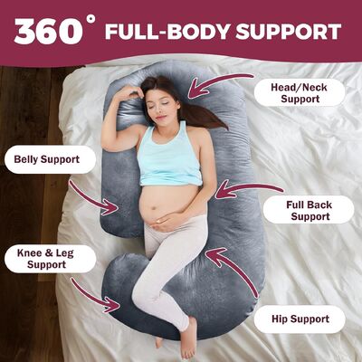 Pregnancy Pillows for Sleeping – 57-Inch Maternity Pillow for Pregnant Women with Removable Washable Cover – Support for Back, Belly, Neck, Legs, & Hips – V C U Shaped Full Body Pillow, Velvet Grey