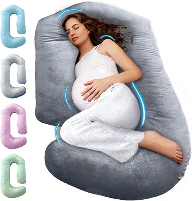 Pregnancy Pillows for Sleeping – 57-Inch Maternity Pillow for Pregnant Women with Removable Washable Cover – Support for Back, Belly, Neck, Legs, & Hips – V C U Shaped Full Body Pillow, Velvet Grey