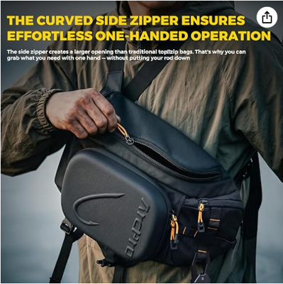 Fishing Sling Pack, EVA Hardshell with Foldable Workstation, Water-Resistant Convertible Front/Back Tackle Bag for 2×3600 Trays, Saltwater Freshwater Crossbody