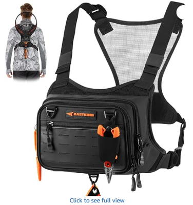 Water-Resistant Fishing Chest Pack; Fishing Bag for Men | EVA Zip-Down Workstation, MOLLE Storage, Adjustable Chest Straps and Versatile Multifunctional Storage System