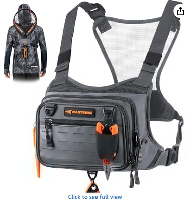 Water-Resistant Fishing Chest Pack; Fishing Bag for Men | EVA Zip-Down Workstation, MOLLE Storage, Adjustable Chest Straps and Versatile Multifunctional Storage System