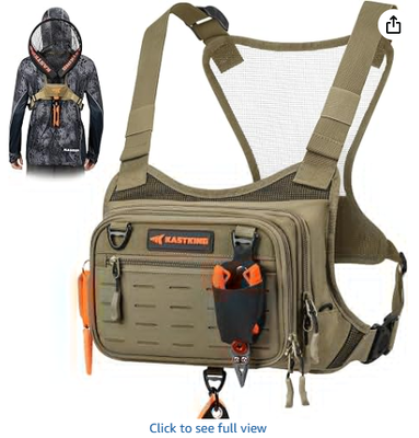 Water-Resistant Fishing Chest Pack; Fishing Bag for Men | EVA Zip-Down Workstation, MOLLE Storage, Adjustable Chest Straps and Versatile Multifunctional Storage System