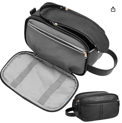 PU Leather Toiletry Bag for Men, Brown | Travel Toiletry Organizer for Grooming, Shaving Bag for Toiletries Accessories, Bathroom Essentials
