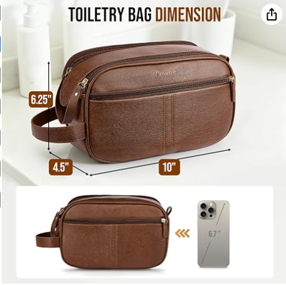 PU Leather Toiletry Bag for Men, Brown | Travel Toiletry Organizer for Grooming, Shaving Bag for Toiletries Accessories, Bathroom Essentials
