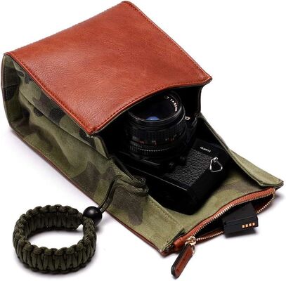 CANPIS Mirrorless Camera Case, Leather Small Camera Bag Lens Pouch, Photography Travel Bag, Outdoor Carry-on Storage Bag