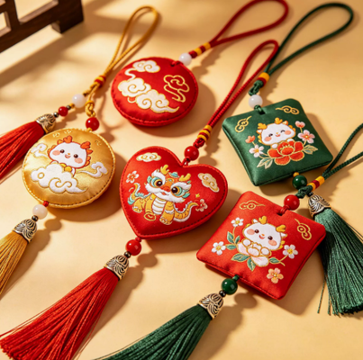 Chinese-style sachets, embroidered amulets, lucky charm pendants, tassel sachets, festival gifts, custom-made sachets