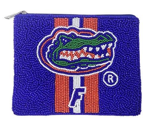 UF UNIVERSITY OF FLORIDA BEADED FOOTBALL COIN BAG