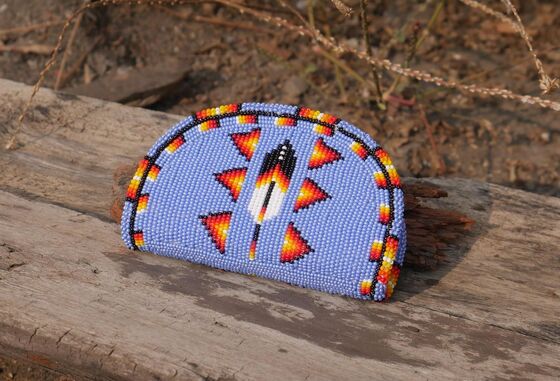 Handmade Coin Bag made of Cz Glass Seed Beads and leather designed to hold coins cosmetics and small essentials securely