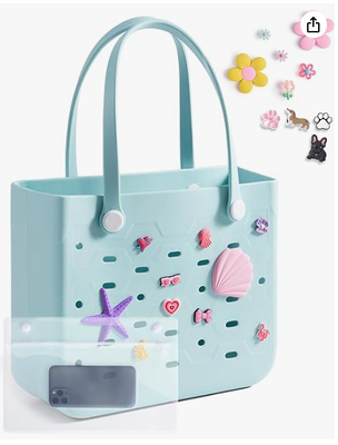 Beach Bag for Women, Water-resistant Rubber Tote Bag, Sandproof Vacation Essentials for Summer Swim Cruise Pool