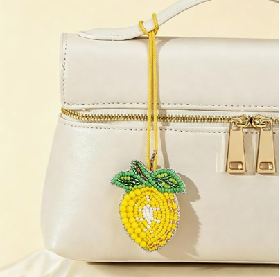 5PCS Patch Beaded Bag Charm Fruit Purse Charms for Handbags Summer Keychain | Small Bag Charm, Dragon Fruit Pomegranate Watermelon Orange Lemon Bag Charms, Beads And Rhinestones, Hand-Sewn
