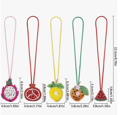 5PCS Patch Beaded Bag Charm Fruit Purse Charms for Handbags Summer Keychain | Small Bag Charm, Dragon Fruit Pomegranate Watermelon Orange Lemon Bag Charms, Beads And Rhinestones, Hand-Sewn