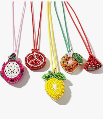 5PCS Patch Beaded Bag Charm Fruit Purse Charms for Handbags Summer Keychain | Small Bag Charm, Dragon Fruit Pomegranate Watermelon Orange Lemon Bag Charms, Beads And Rhinestones, Hand-Sewn