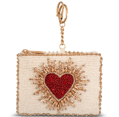 Heart Burst Coin Purse Key ring and easy open trigger hook Beaded coin small bags