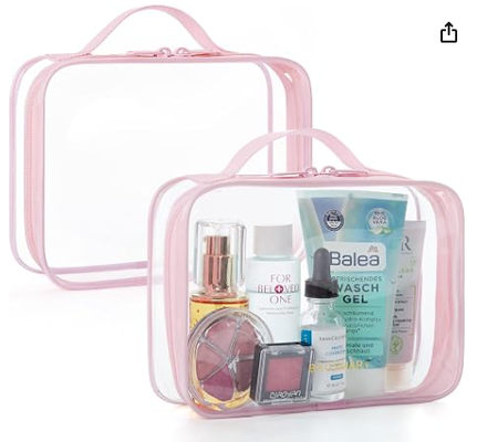 Clear Toiletry Bag with Handle 2-Pack TSA Approved, Pink | Water-resistant Travel Toiletry Bag, Carry On Travel Accessories Bag, Airport Airline Quart Size Bags Women Men, Makeup Bag