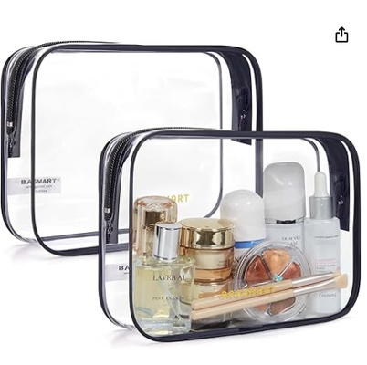Clear Toiletry Bag with Handle 2-Pack TSA Approved, Pink | Water-resistant Travel Toiletry Bag, Carry On Travel Accessories Bag, Airport Airline Quart Size Bags Women Men, Makeup Bag