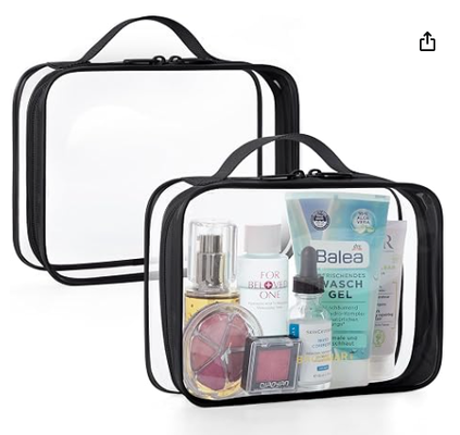 Clear Toiletry Bag with Handle 2-Pack TSA Approved, Pink | Water-resistant Travel Toiletry Bag, Carry On Travel Accessories Bag, Airport Airline Quart Size Bags Women Men, Makeup Bag