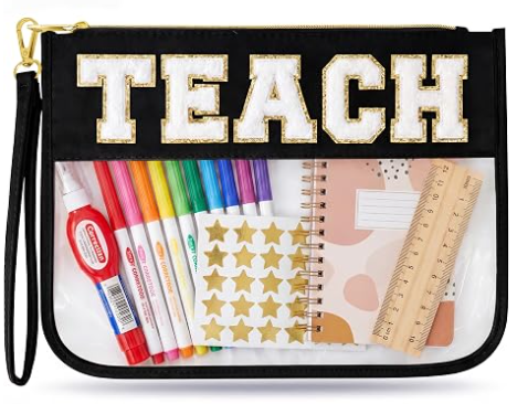 Teacher Appreciation Gifts Makeup Bag, Graduation Gift Bag for Women | Cute TEACH Chenille Letter Organizer Pouch. Perfect End of Year Teacher Gifts, Clear Cosmetic Bag & Teacher Bags Essentials