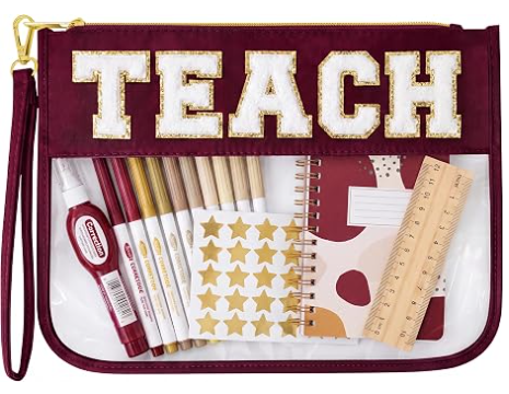 Teacher Appreciation Gifts Makeup Bag, Graduation Gift Bag for Women | Cute TEACH Chenille Letter Organizer Pouch. Perfect End of Year Teacher Gifts, Clear Cosmetic Bag & Teacher Bags Essentials