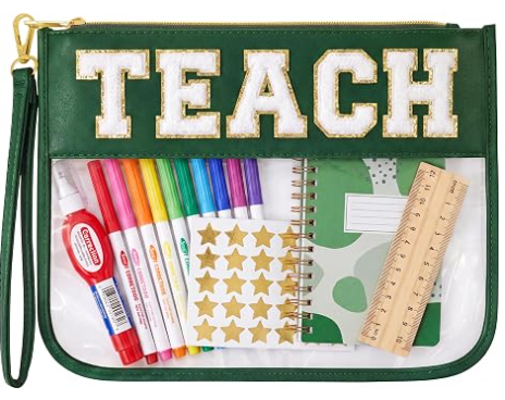 Teacher Appreciation Gifts Makeup Bag, Graduation Gift Bag for Women | Cute TEACH Chenille Letter Organizer Pouch. Perfect End of Year Teacher Gifts, Clear Cosmetic Bag & Teacher Bags Essentials