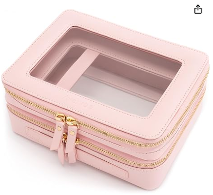 Large Clear Makeup Bags, Double Layer Cosmetic Bags with Separate Brush Compartment,Travel Toiletry Bag Train Case,Travel Accessories Organizer for Women,2 Layers