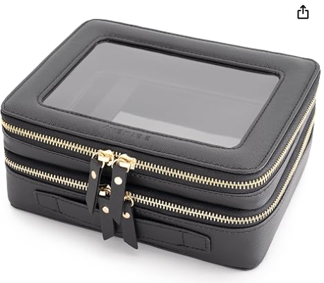 Large Clear Makeup Bags, Double Layer Cosmetic Bags with Separate Brush Compartment,Travel Toiletry Bag Train Case,Travel Accessories Organizer for Women,2 Layers