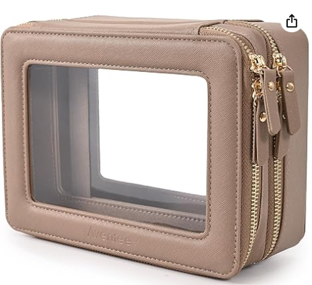 Large Clear Makeup Bags, Double Layer Cosmetic Bags with Separate Brush Compartment,Travel Toiletry Bag Train Case,Travel Accessories Organizer for Women,2 Layers