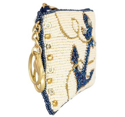 Hooked Up Coin Purse Eye catching butterfly coin bag with bold beadwork floral patterns playful tassel key ring and zipper closure perfect for small essentials