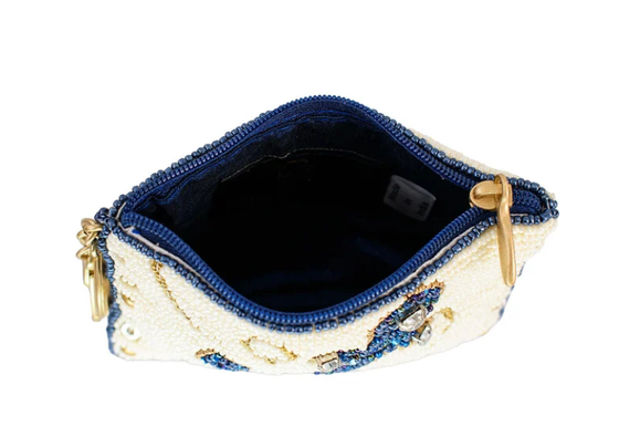 Hooked Up Coin Purse Eye catching butterfly coin bag with bold beadwork floral patterns playful tassel key ring and zipper closure perfect for small essentials
