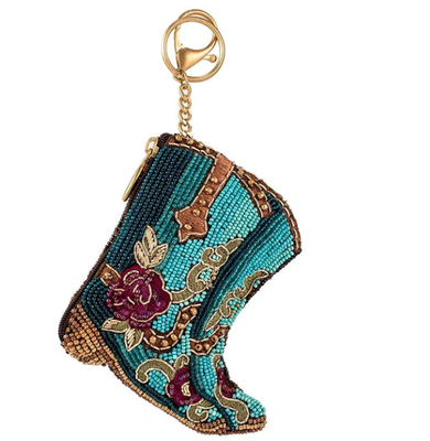 Kickin' Around Coin PurseSoft pink beaded coin bag with glittering gold crown zipper closure easy open trigger hook key ring and credit card fitting compact design