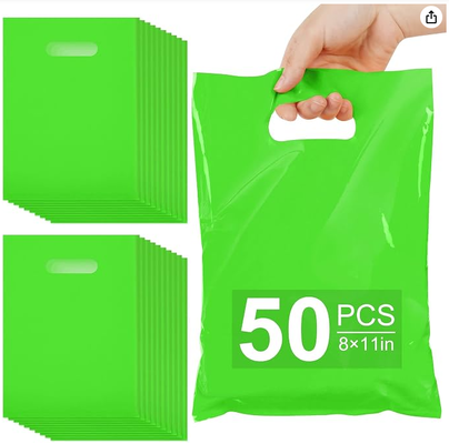 Hot Pink Party Favor Bags, 8" x 11" Goodie Bags for Candy Treat Craft Easter Egg, Plastic Gift Bag with Die Cut Handles for Birthday Party, School Events & Small Business, Wedding
