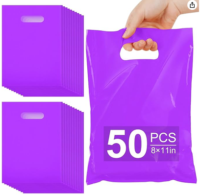 Hot Pink Party Favor Bags, 8" x 11" Goodie Bags for Candy Treat Craft Easter Egg, Plastic Gift Bag with Die Cut Handles for Birthday Party, School Events & Small Business, Wedding