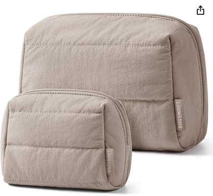 Puffy Padded Travel Makeup Bag Duo Large & Small for Women Puffy Padded, Travel Cosmetic Organizer Set, Large Toiletry Bag & Small Purse Pouch, Travel Essentials