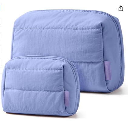 Puffy Padded Travel Makeup Bag Duo Large & Small for Women Puffy Padded, Travel Cosmetic Organizer Set, Large Toiletry Bag & Small Purse Pouch, Travel Essentials