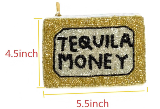 Ladies Tequila Money Fully Beaded Coin Purse 5.5 * 4.5 * 0.5inch