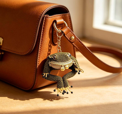 Handmade Frog Coin Purse,cute Frog Vintage Money Bag,Beaded Kiss Lock Keychain Pouch with Lucky Toad Design for coins Earbuds Rings,Funny Froggy wallet for Key,USB Driver,Lipstick,Birthday Gift