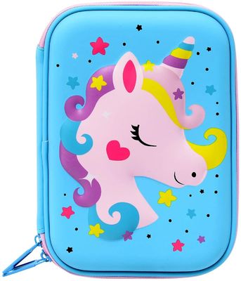 Waterproof EVA Pencil Case Featuring 3D Unicorn Design Elastic Pocket and Molded Foam Interior for Storage and Transport