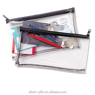 Clear PVC Waterproof Zipper Bank Deposit Bags pencil bag 10.5 X 5.5 Inch