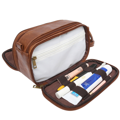 Bathroom Men PU Leather Toiletry Wash Bag Travel Shaving Dopp Kit Water Resistant