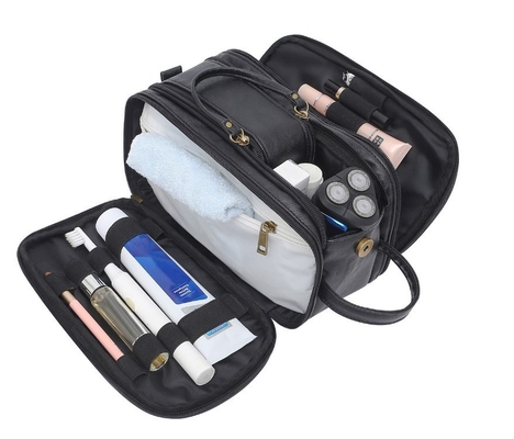 Black Colors Pu Leather Toiletry Wash Bag Waterproof Travel Mesh Bags