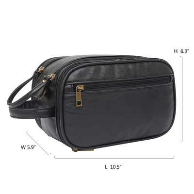 Black Colors Pu Leather Toiletry Wash Bag Waterproof Travel Mesh Bags