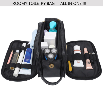 Black Colors Pu Leather Toiletry Wash Bag Waterproof Travel Mesh Bags
