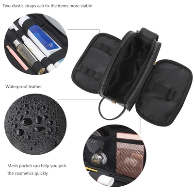 Black Colors Pu Leather Toiletry Wash Bag Waterproof Travel Mesh Bags