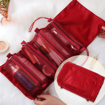 Four In One Mesh Folding Makeup Wash Bag Travel Portable Makeup Brush Storage